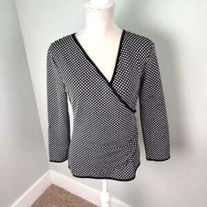 Max Edition Women’s Faux Wrap Long Sleeve Polka Dot Top Size Medium